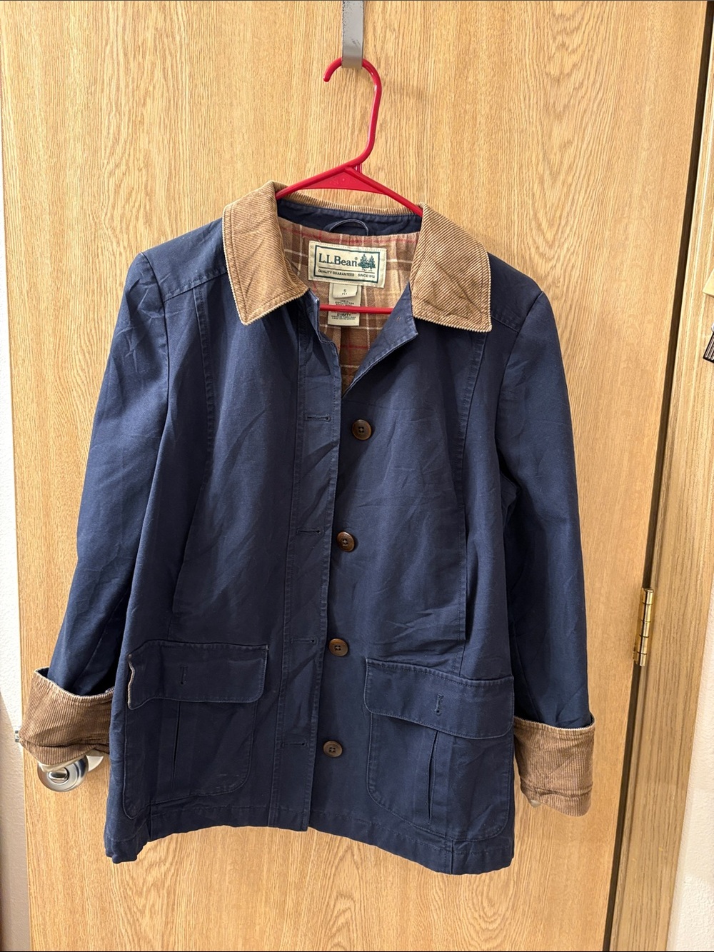 L.L. Bean Navy Canvas Jacket with Brown Corduroy Trim